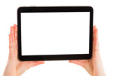 Hands holding tablet with copy space for additional text message