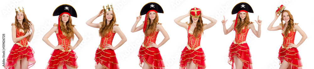 Queen in red dress isolated on white Queen in red dress isolated on white