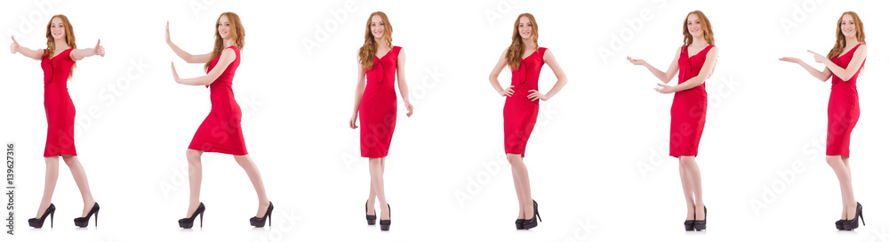 Pretty young girl in red dress isolated on white Pretty young girl in red dress isolated on white