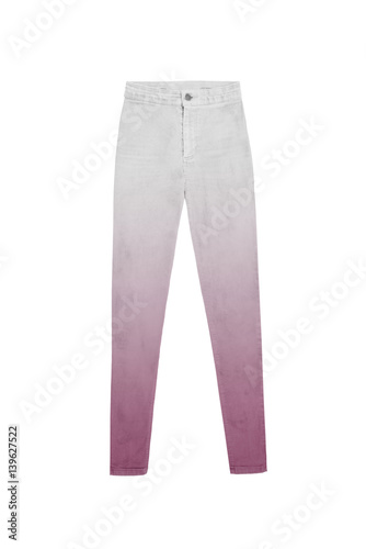 womens high waist gradient jeans pants in gray and red, isolated on white background