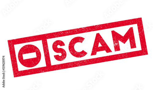 Scam rubber stamp. Grunge design with dust scratches. Effects can be easily removed for a clean, crisp look. Color is easily changed.