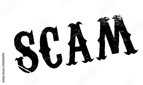 Scam rubber stamp. Grunge design with dust scratches. Effects can be easily removed for a clean, crisp look. Color is easily changed.