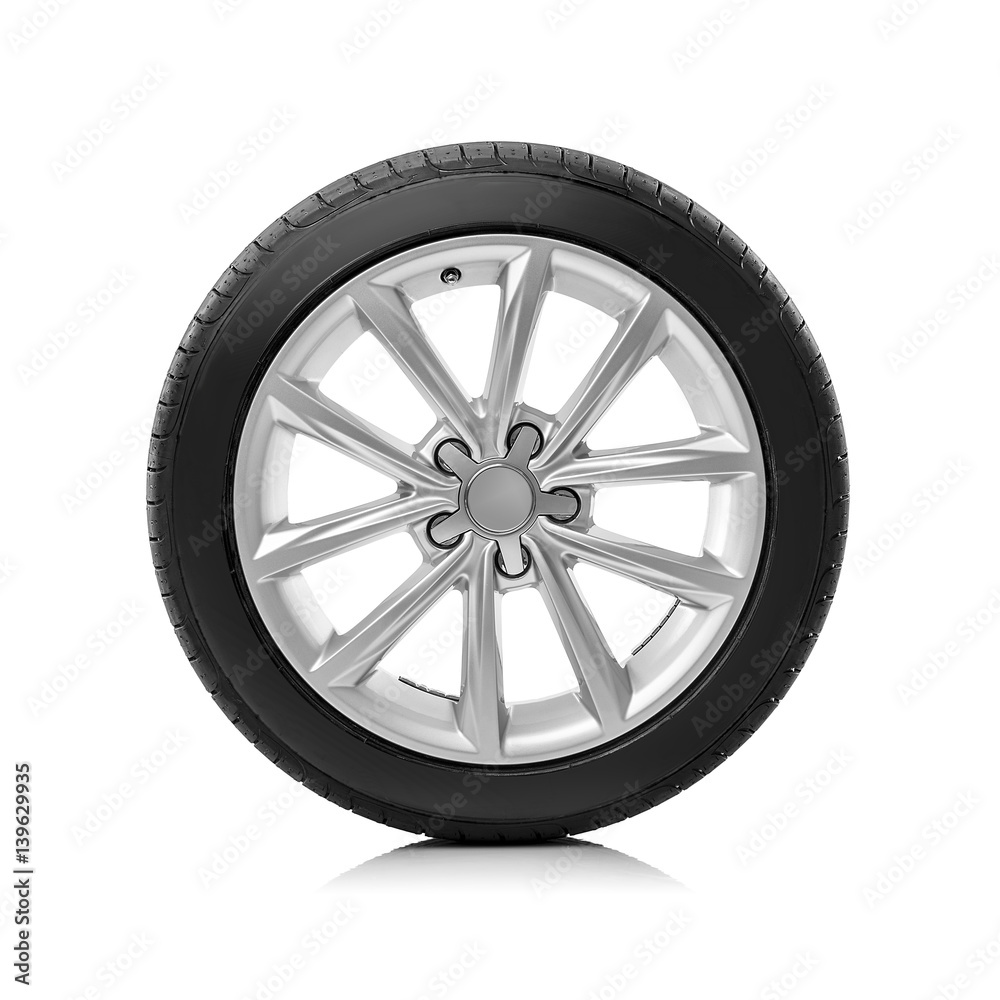 Car wheel on white background.