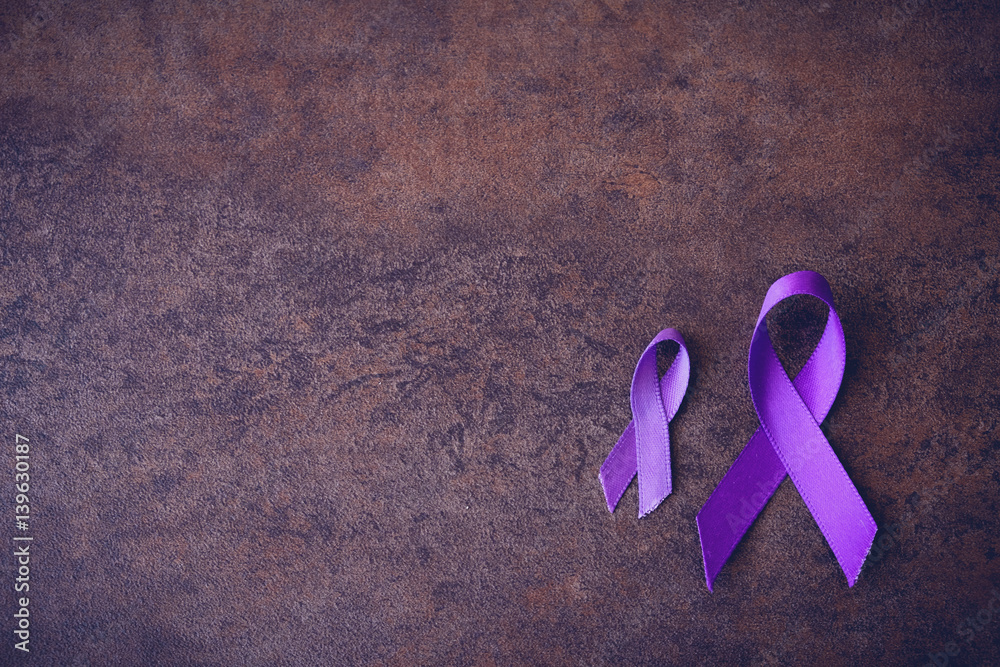 Purple ribbons,toning copy space background, Alzheimer's disease ...