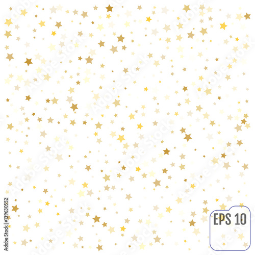 Gold stars. Confetti celebration, Falling golden abstract decoration for party, birthday celebrate, anniversary or event, festive. Festival decor. Vector illustration