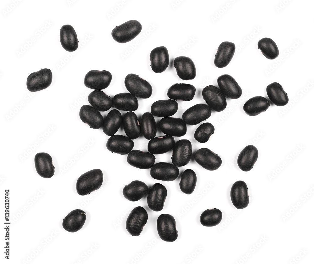 black beans isolated on white background and texture, top view