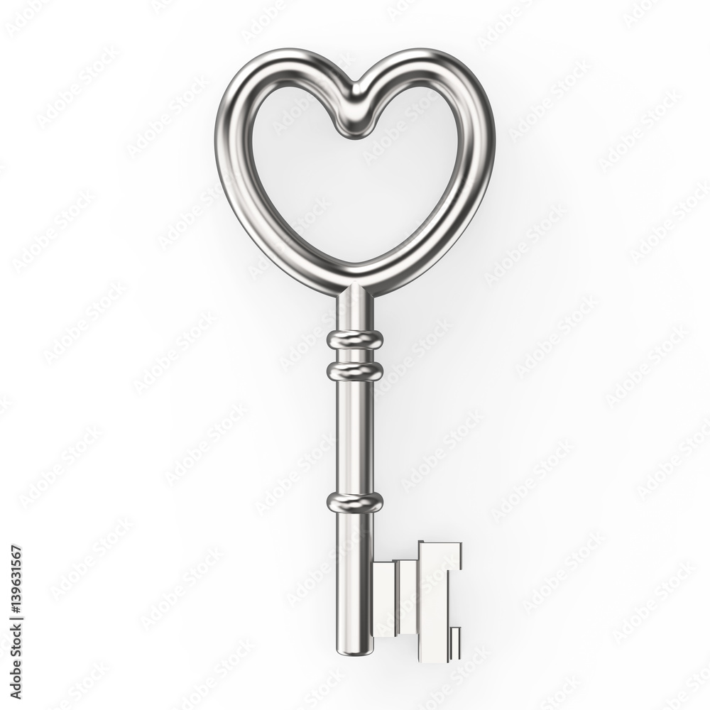 3D illustration silver key 3D illustration silver key