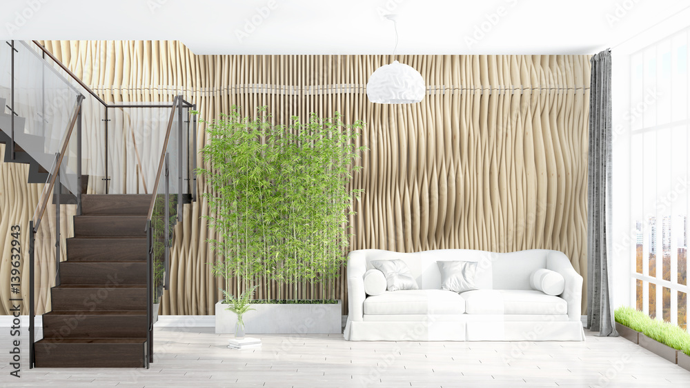 Modern bright interior . 3D rendering Modern bright interior . 3D rendering