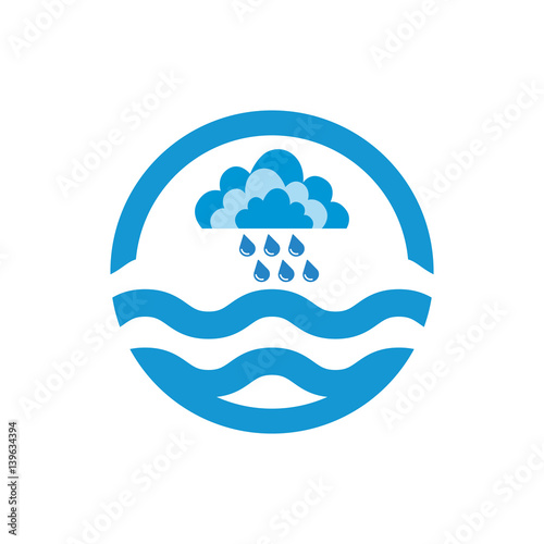 Cloud and rain drops. Weather icon of precipitation. Shower or rain cloud with falling drops in water. Vector Illustration