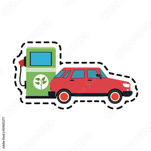 eco friendly gas pump and car icon image vector illustration design