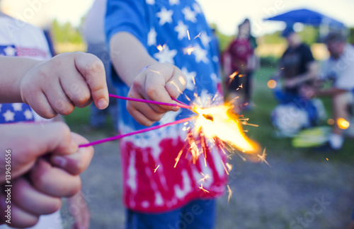 Happy little children celebrating independence day