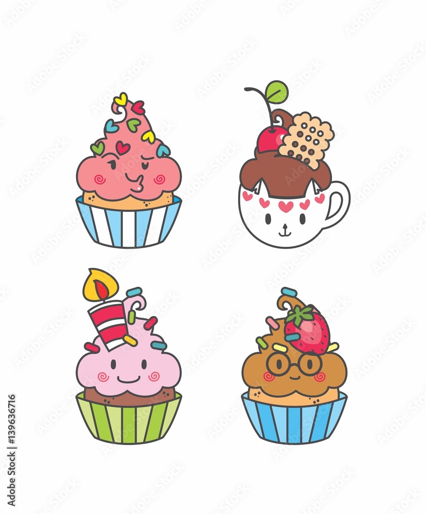 Set Cupcake kawaii geek, desenho cupcake, bolo de copo, bolinhos, emotions, elementos, doce 07 Set Cupcake kawaii geek, desenho cupcake, bolo de copo, bolinhos, emotions, elementos, doce 07