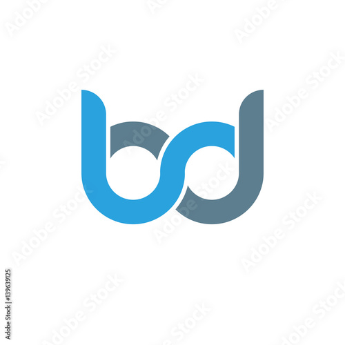 Initial letter bd modern linked circle round lowercase logo blue gray