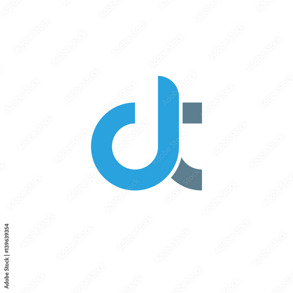 Initial letter ct modern linked circle round lowercase logo blue gray