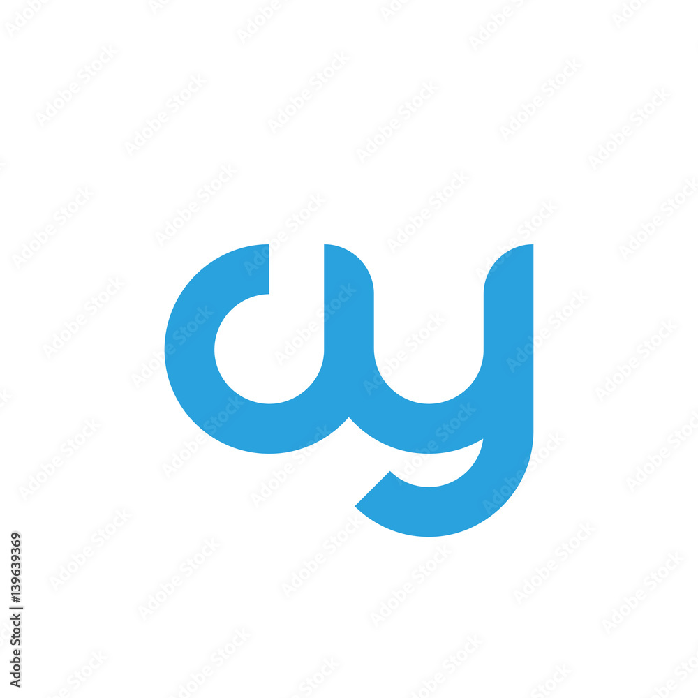 Initial letter cy modern linked circle round lowercase logo blue gray