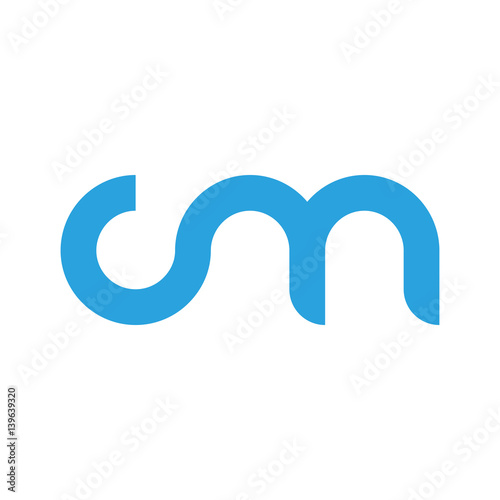 Initial letter cm modern linked circle round lowercase logo blue gray