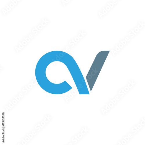 Initial letter cv modern linked circle round lowercase logo blue gray
