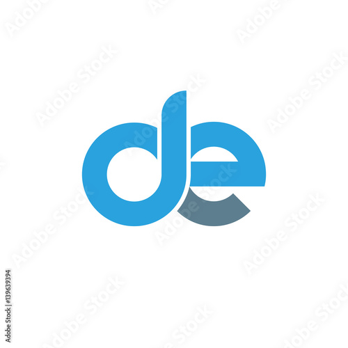 Initial letter de modern linked circle round lowercase logo blue gray
