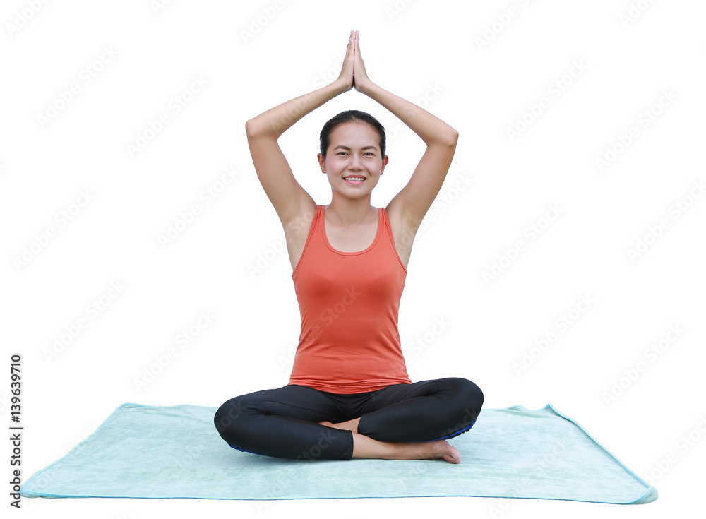 Asian Young woman doing yoga exercises isolated on white background