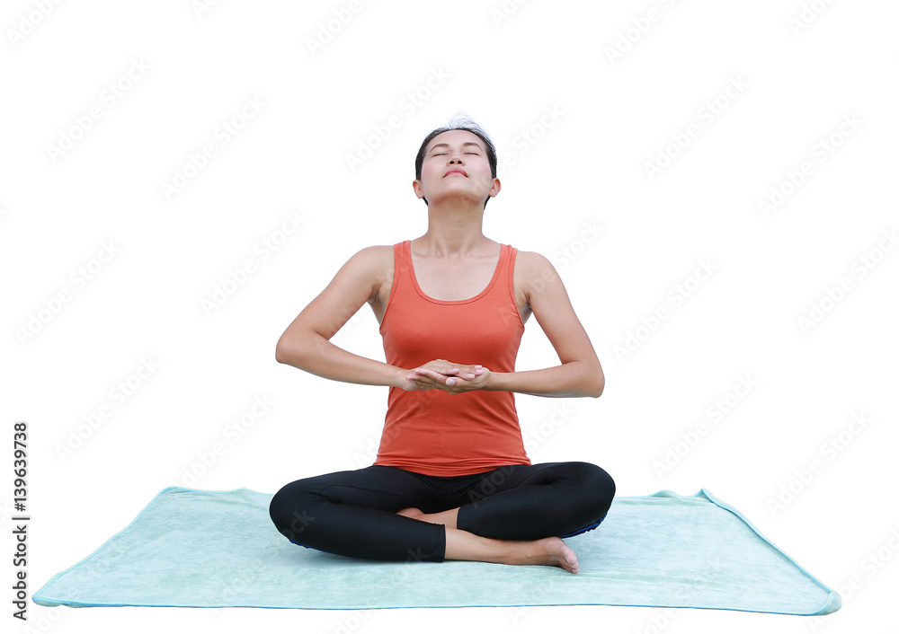 Asian Young woman doing yoga exercises isolated on white background Asian Young woman doing yoga exercises isolated on white background