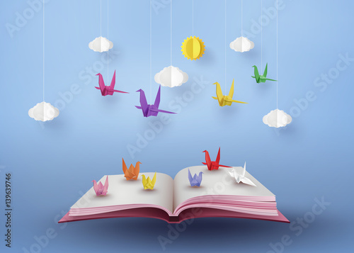 Origami Birds Flying from Book in Paper Art Style