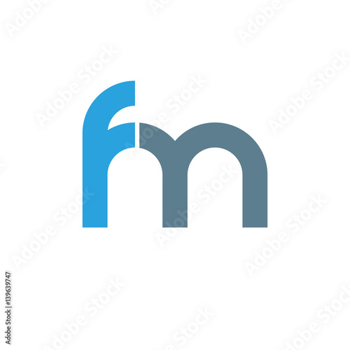 Initial letter fm modern linked circle round lowercase logo blue gray