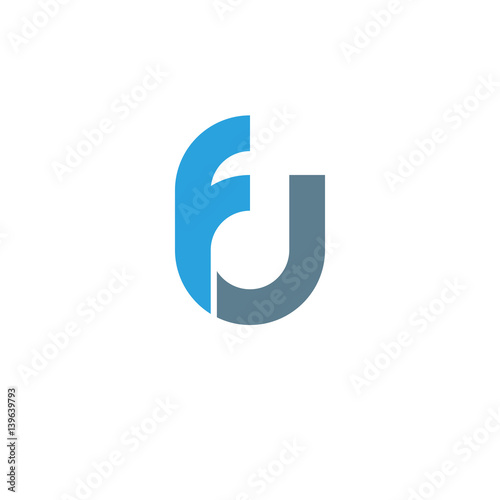Initial letter fu modern linked circle round lowercase logo blue gray