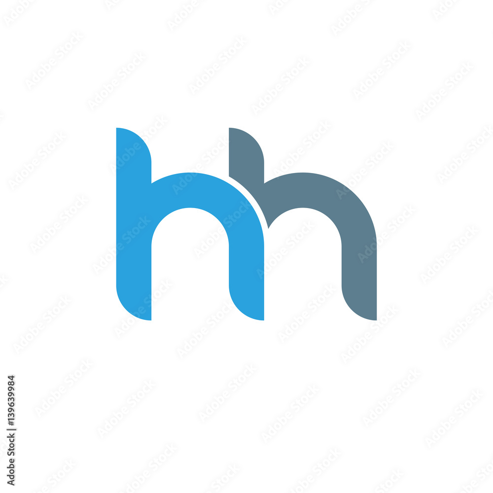 Initial letter hh modern linked circle round lowercase logo blue gray