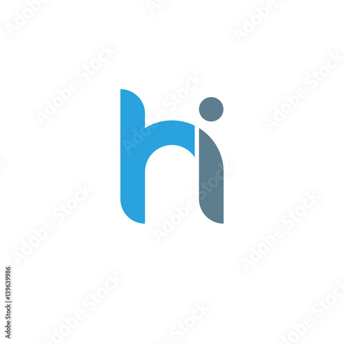 Initial letter hi modern linked circle round lowercase logo blue gray
