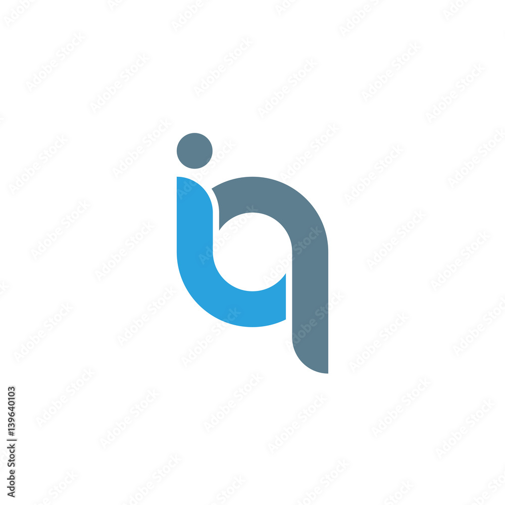 Initial letter iq modern linked circle round lowercase logo blue gray - obrazy, fototapety, plakaty 