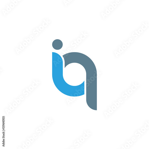 Initial letter iq modern linked circle round lowercase logo blue gray