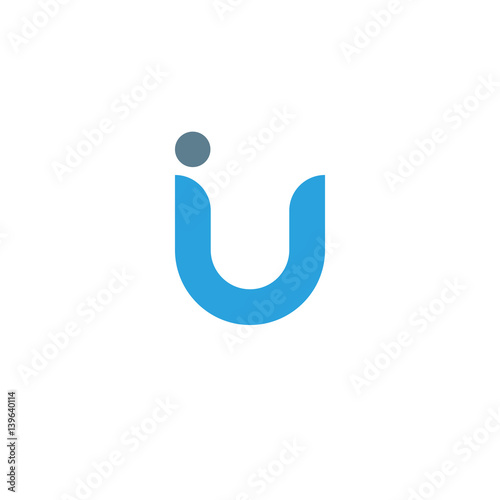 Initial letter iu modern linked circle round lowercase logo blue gray