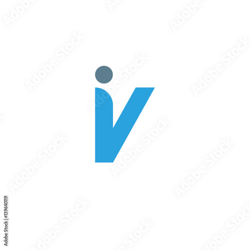 Initial letter iv modern linked circle round lowercase logo blue gray