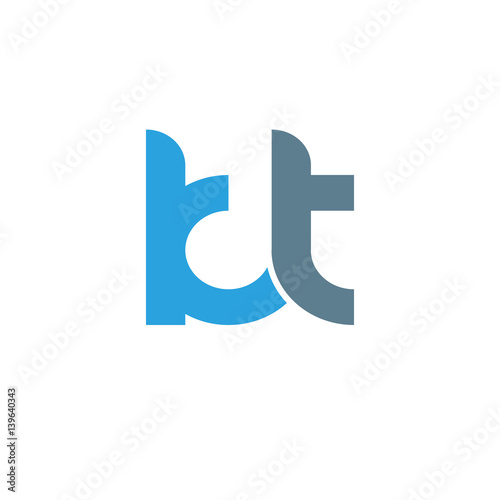 Initial letter kt modern linked circle round lowercase logo blue gray