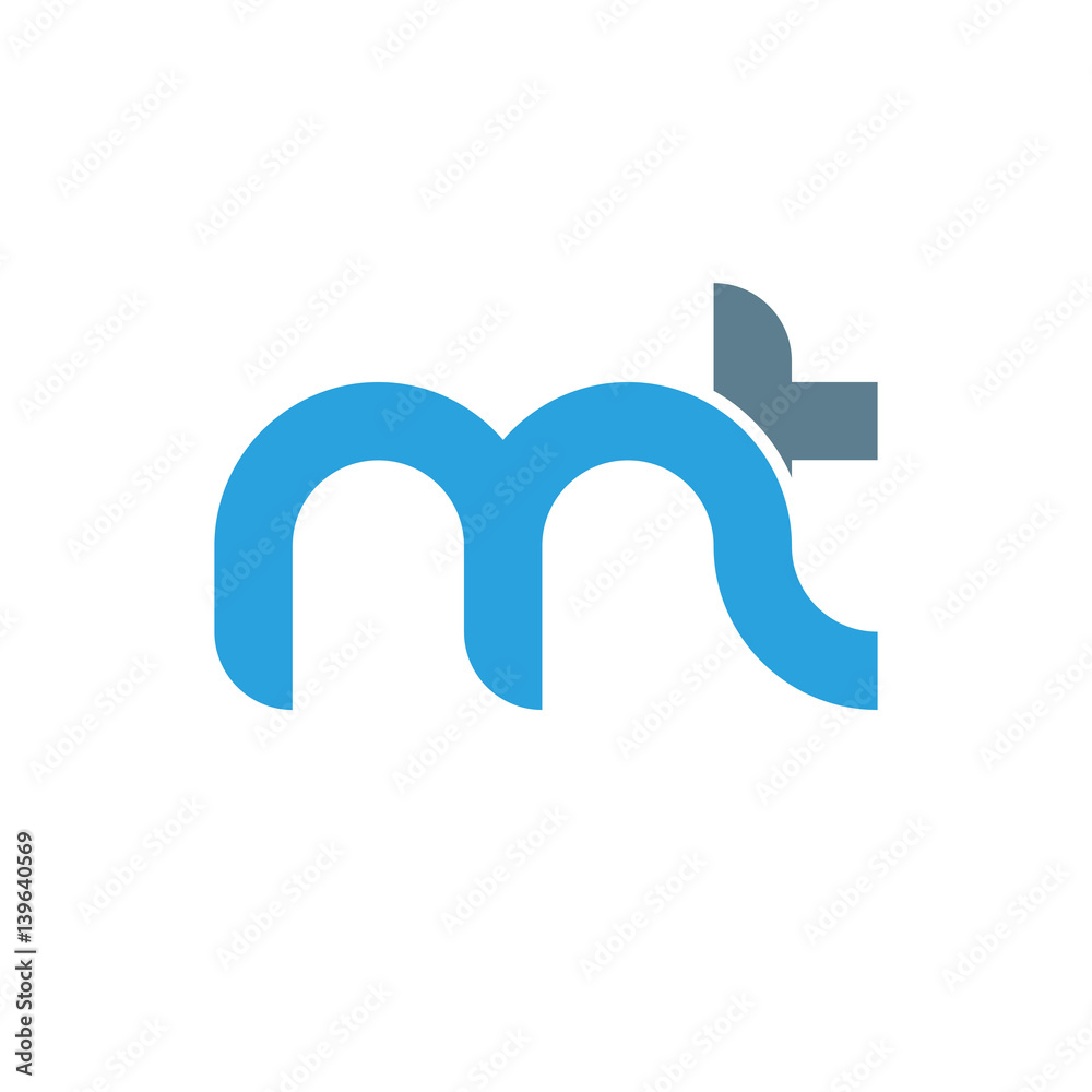 Initial letter mt modern linked circle round lowercase logo blue gray Initial letter mt modern linked circle round lowercase logo blue gray