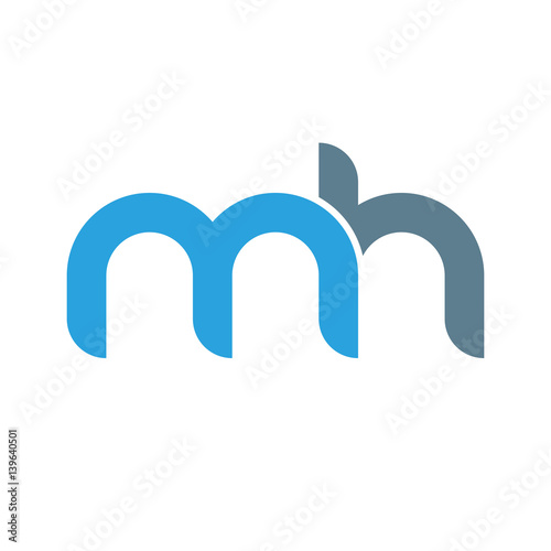 Initial letter mh modern linked circle round lowercase logo blue gray