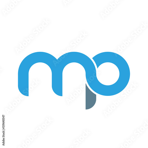 Initial letter mp modern linked circle round lowercase logo blue gray