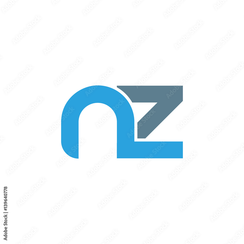 Initial letter nz modern linked circle round lowercase logo blue gray Initial letter nz modern linked circle round lowercase logo blue gray