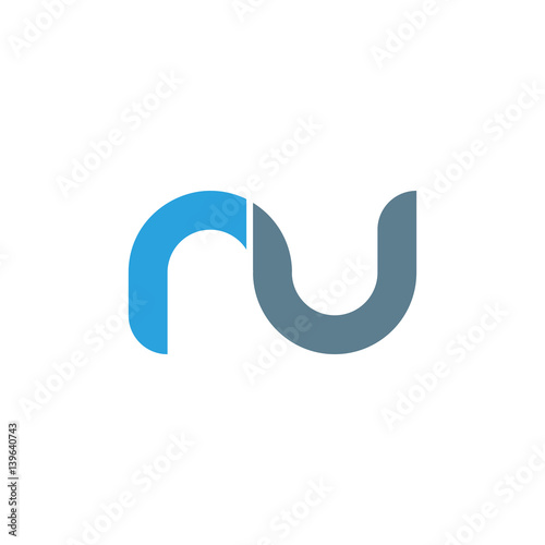 Initial letter nu modern linked circle round lowercase logo blue gray