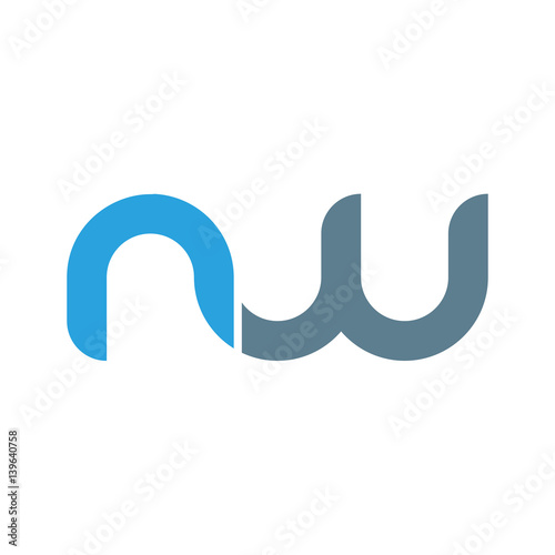 Initial letter nw modern linked circle round lowercase logo blue gray photo