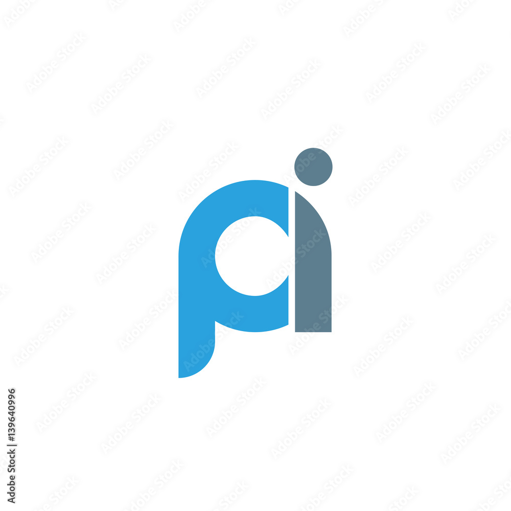 Initial letter pi modern linked circle round lowercase logo blue gray - obrazy, fototapety, plakaty 