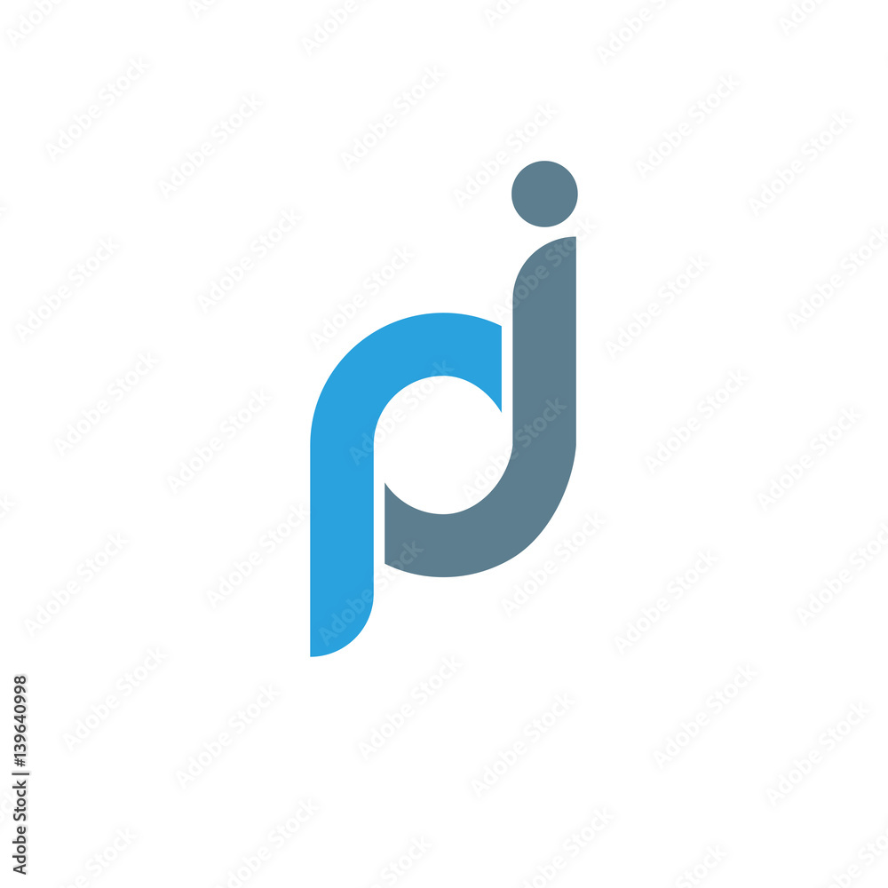 Initial letter pj modern linked circle round lowercase logo blue gray Initial letter pj modern linked circle round lowercase logo blue gray