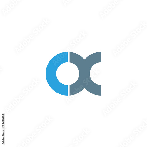 Initial letter ox modern linked circle round lowercase logo blue gray