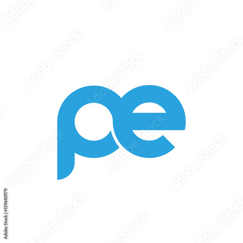 Initial letter pe modern linked circle round lowercase logo blue