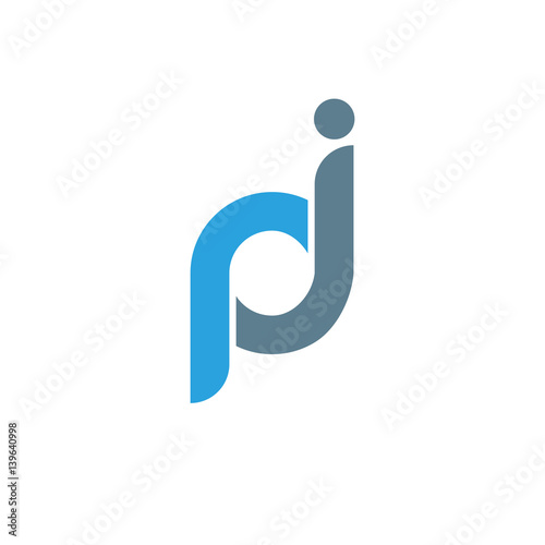 Initial letter pj modern linked circle round lowercase logo blue gray