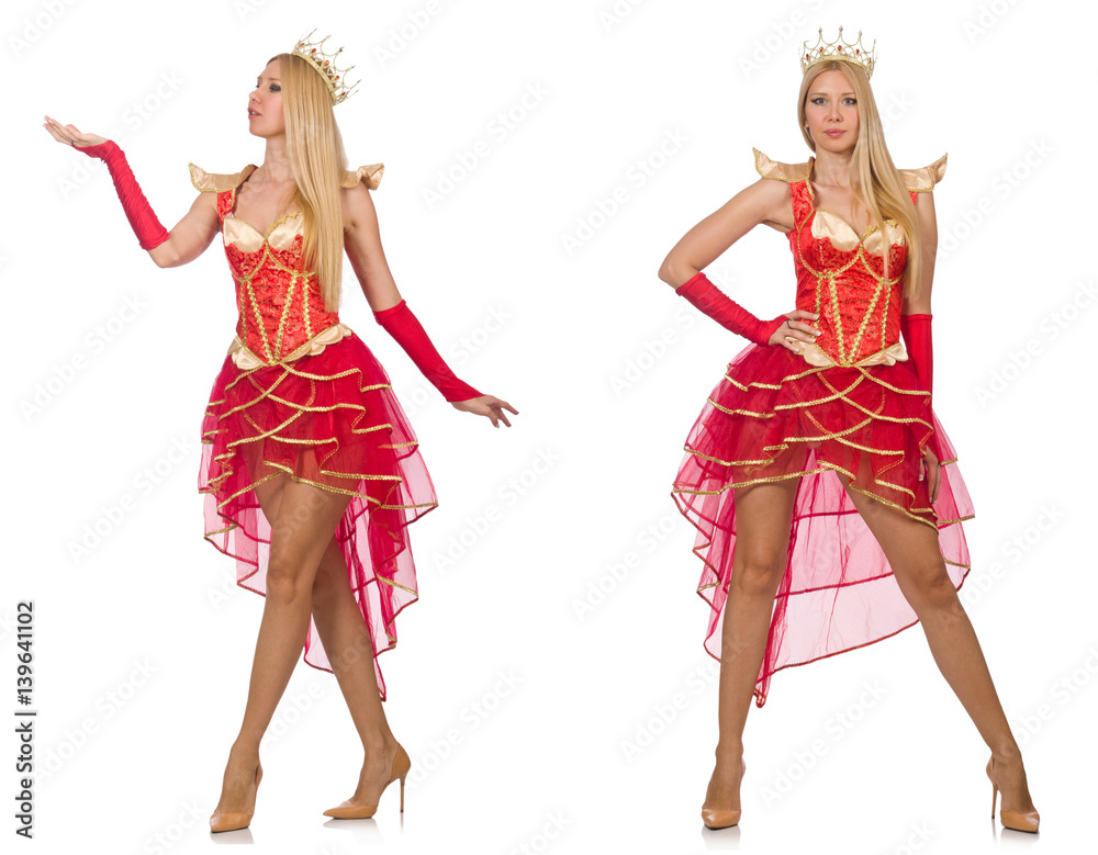 Woman in red dress isolated on white Woman in red dress isolated on white