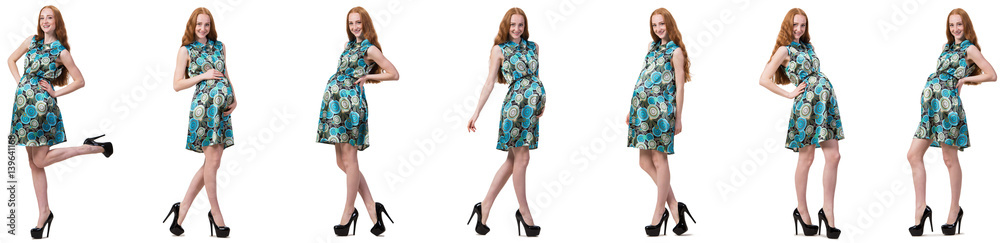 Pregnant woman in composite image isolated on white