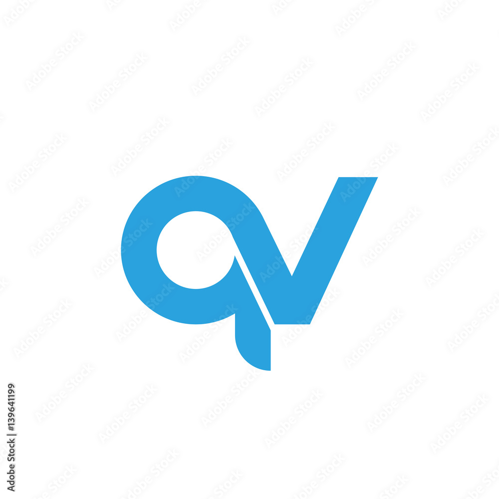 Initial letter qv modern linked circle round lowercase logo blue