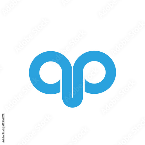 Initial letter qp modern linked circle round lowercase logo blue photo