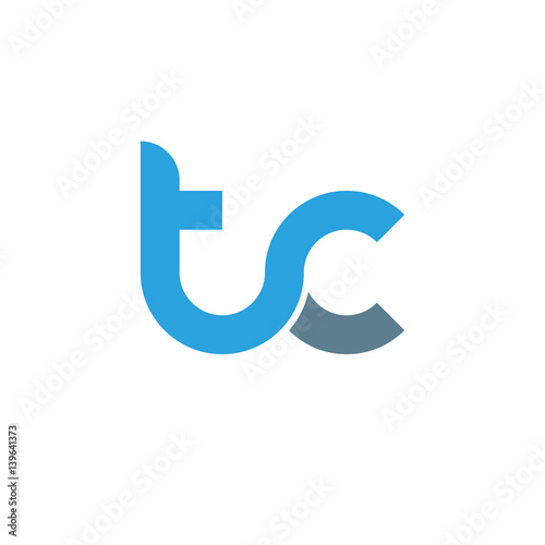 Initial letter tc modern linked circle round lowercase logo blue gray